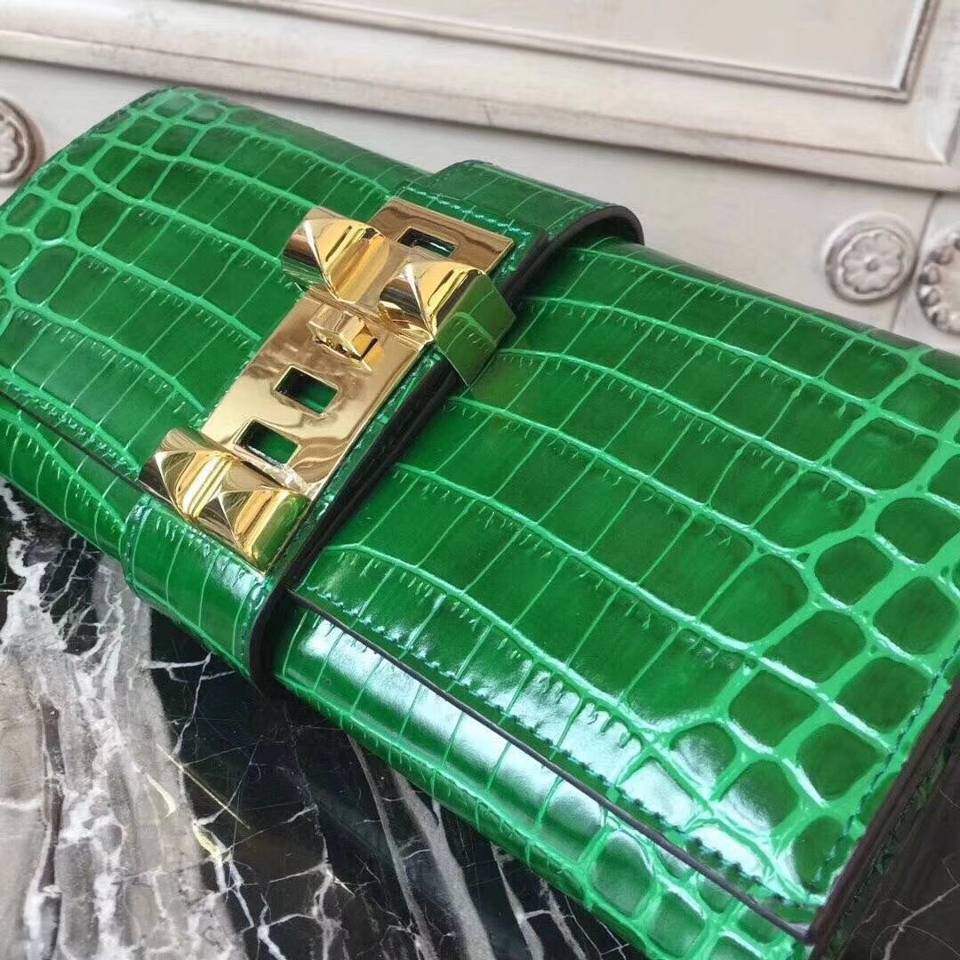 Hermes Medor Clutch Bag In Bamboo Crocodile Leather - Image 4