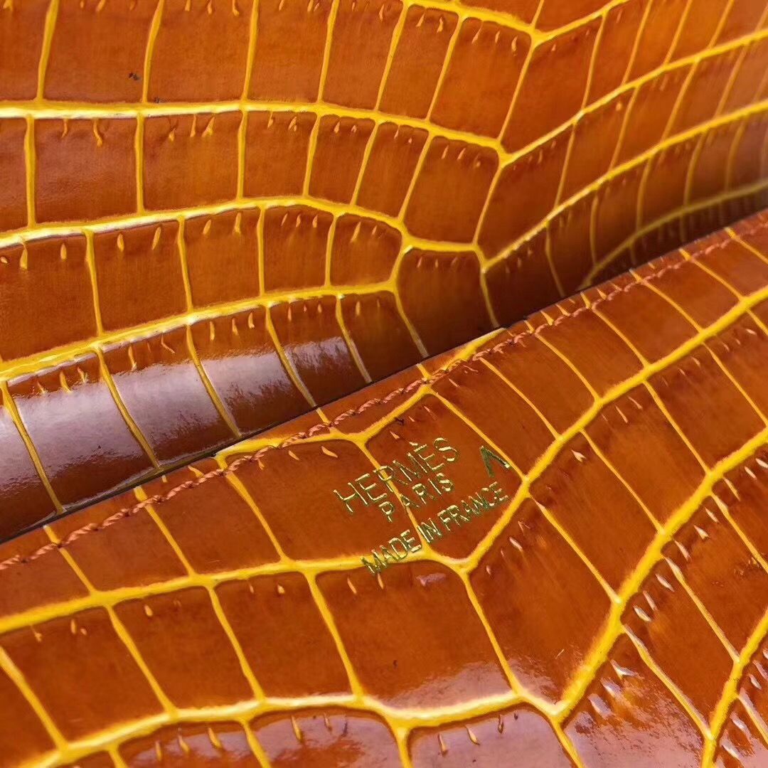 Hermes Medor Clutch Bag In Orange Crocodile Leather - Image 7