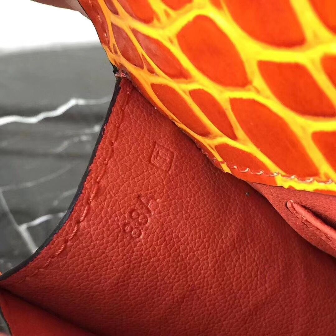 Hermes Medor Clutch Bag In Orange Crocodile Leather - Image 8