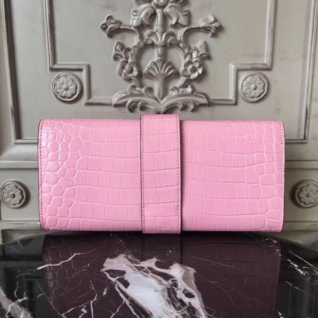 Hermes Medor Clutch Bag In Pink Crocodile Leather - Image 3