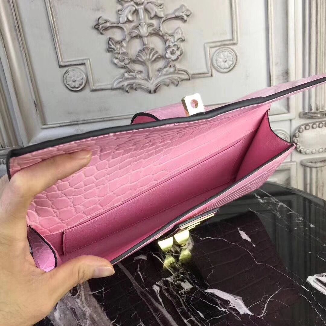 Hermes Medor Clutch Bag In Pink Crocodile Leather - Image 9