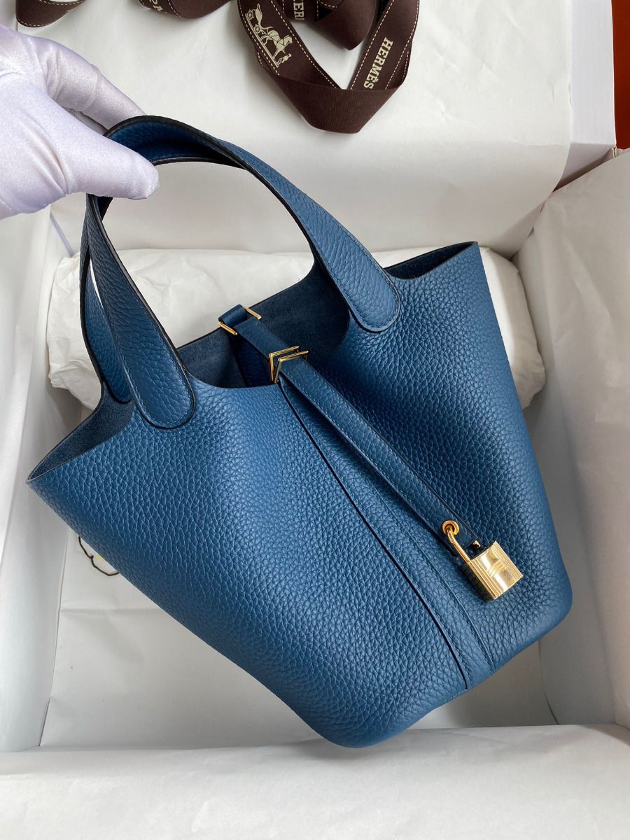 Hermes Picotin Lock 18 Handmade Bag in Deep Blue Clemence Leather - Image 3