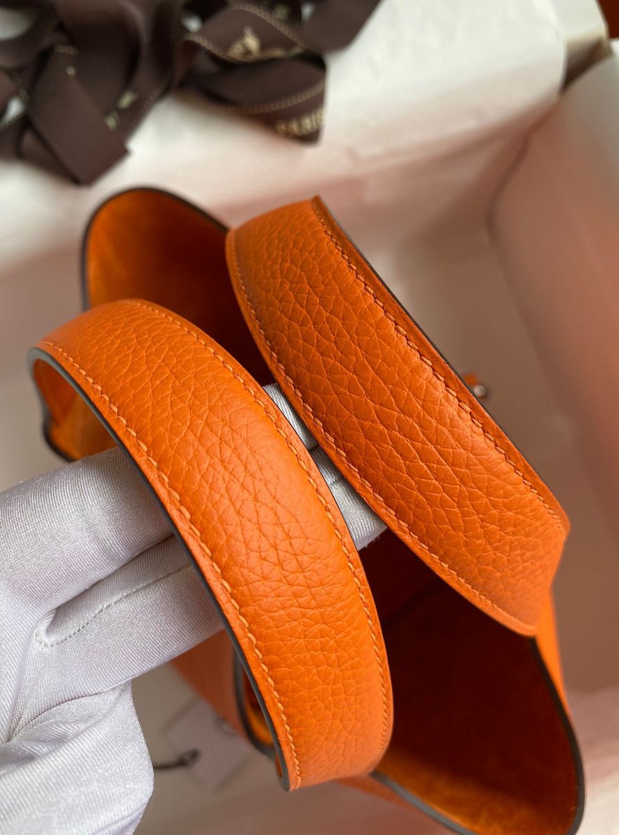 Hermes Picotin Lock 18 Handmade Bag in Orange Clemence Leather - Image 6
