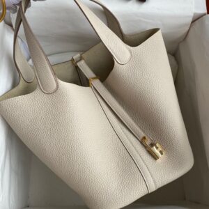 Hermes Picotin Lock 22 Handmade Bag in Craie Clemence Leather