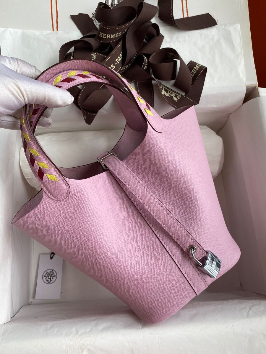 Hermes Picotin Lock 18 Tressage De Cuir Bag in Mauve Sylvestre Epsom Calfskin - Image 3