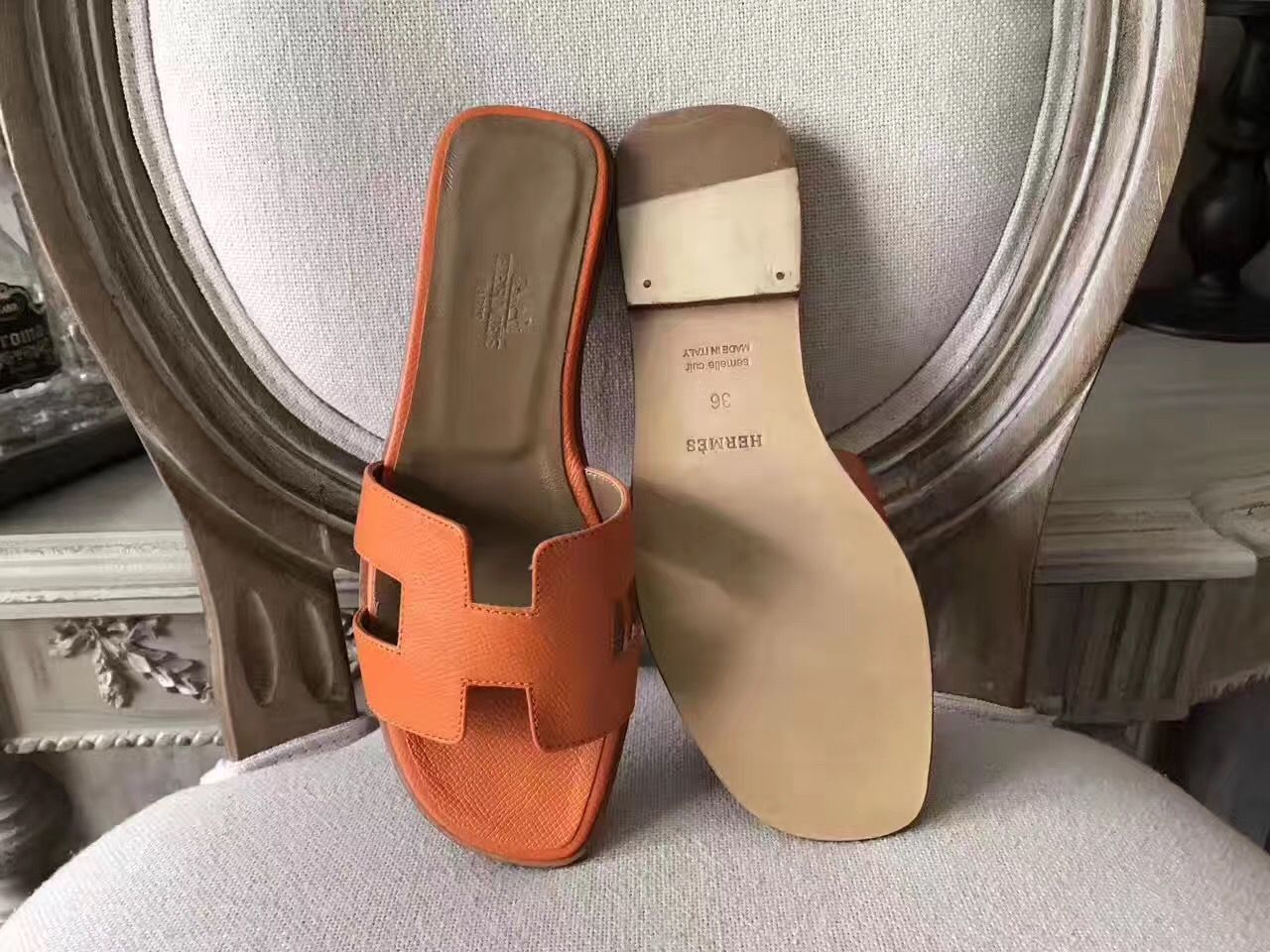 Hermes Oran Sandals In Orange Epsom Leather - Image 4