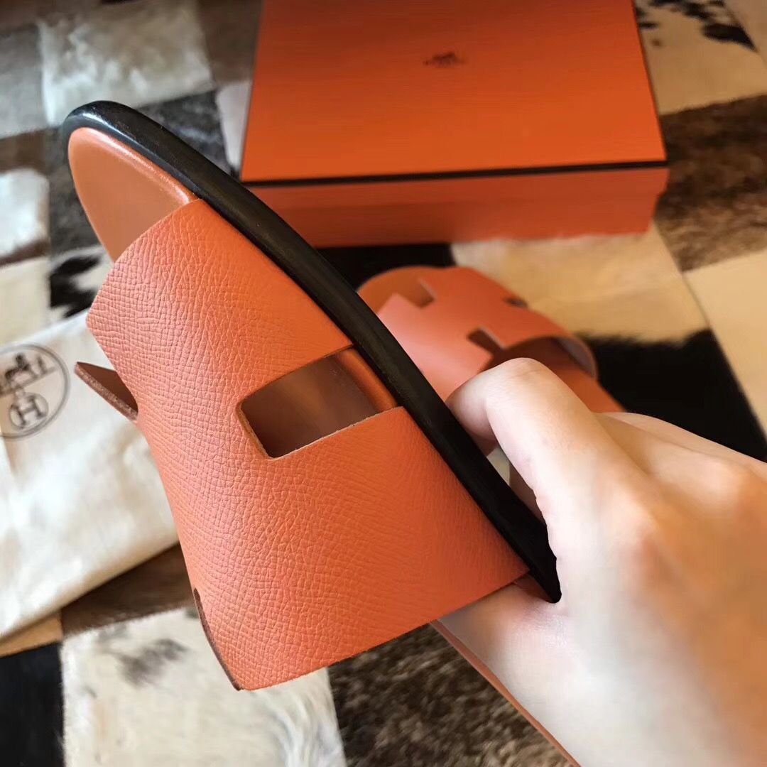 Hermes Izmir Sandals In Orange Epsom Leather - Image 8