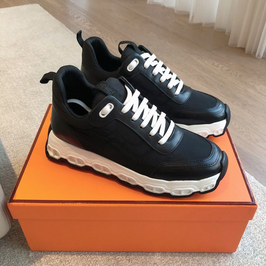 Hermes Men's Impulse Sneakers in Black Fabric and Leather - Image 3