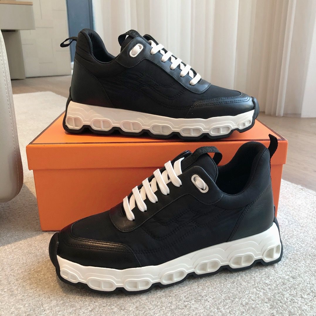 Hermes Men's Impulse Sneakers in Black Fabric and Leather - Image 9
