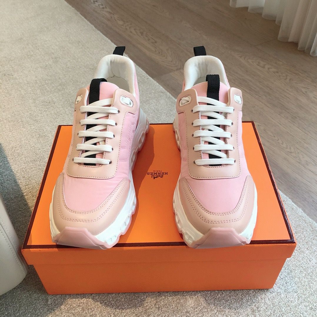 Hermes Women's Impulse Sneakers in Pink Fabric and Leather - Image 5