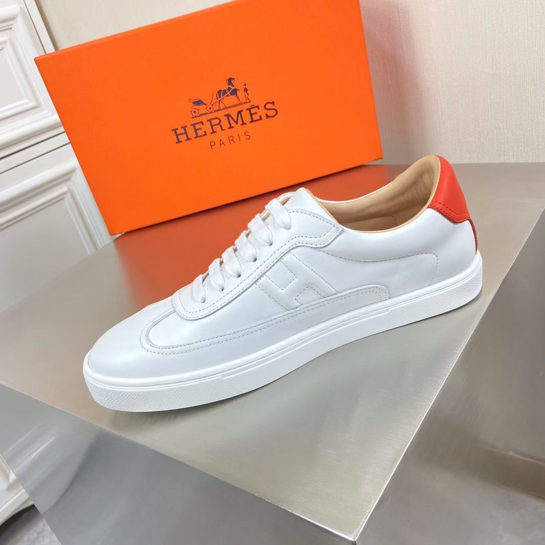 Hermes Men's Quicker Sneakers In White Calfskin - Image 6