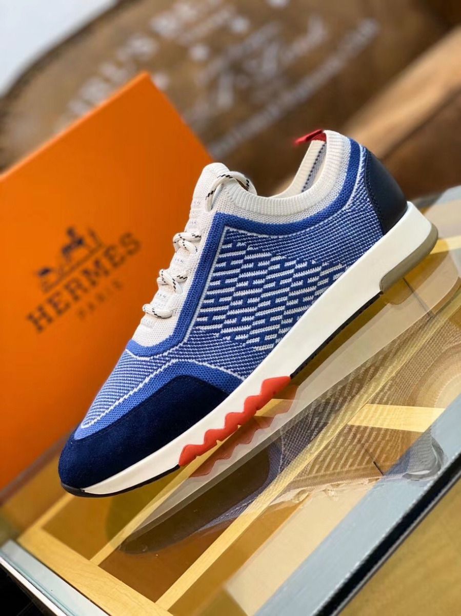 Hermes Men's Addict Sneakers In Bicolor Blue Knit - Image 4