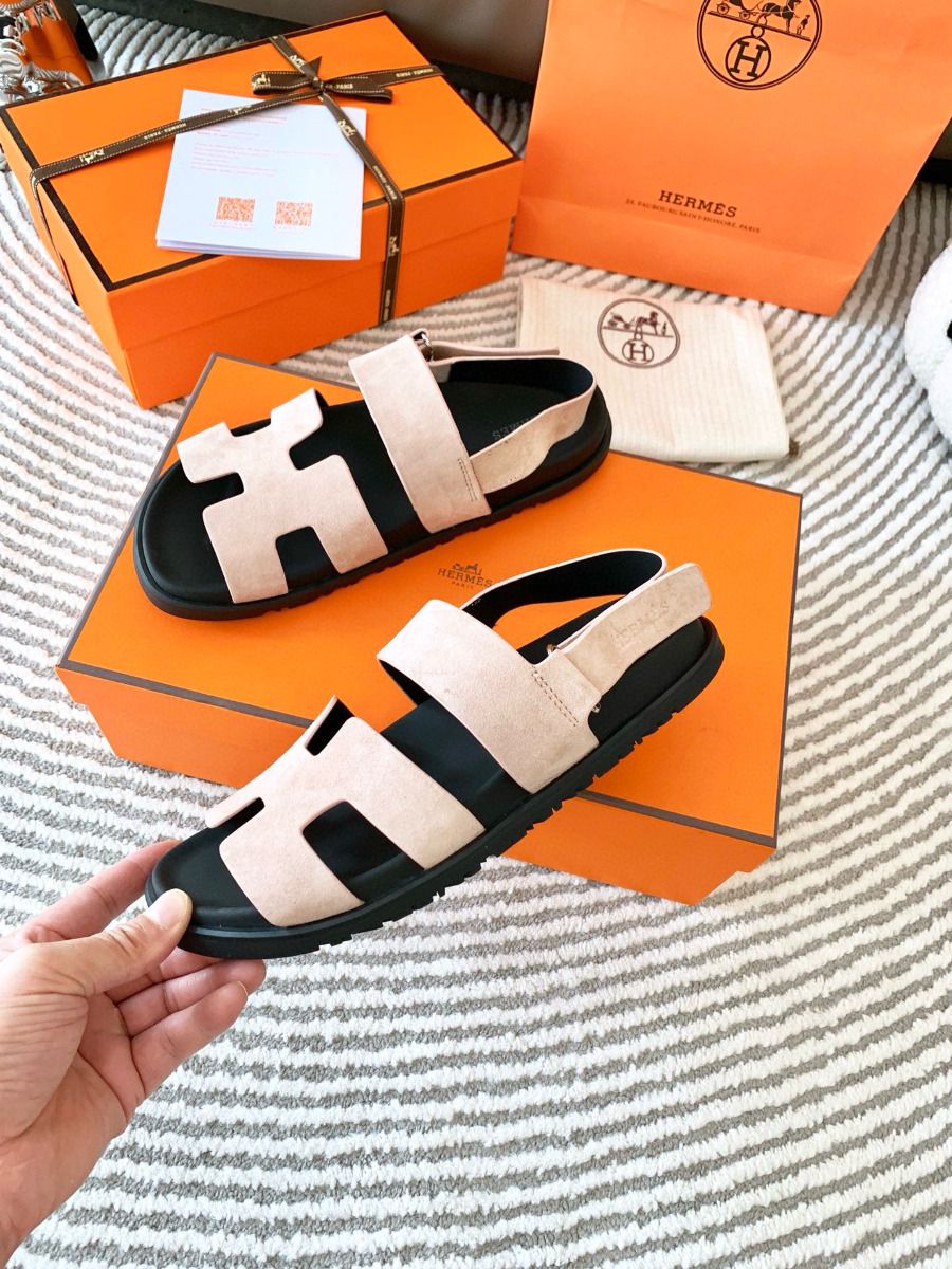 Hermes Men's Genius Sandals In Beige Suede Calfskin - Image 5