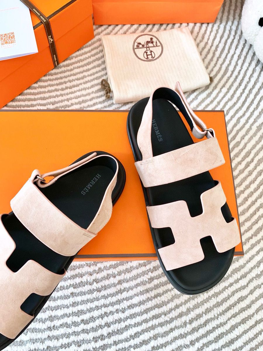 Hermes Men's Genius Sandals In Beige Suede Calfskin - Image 6