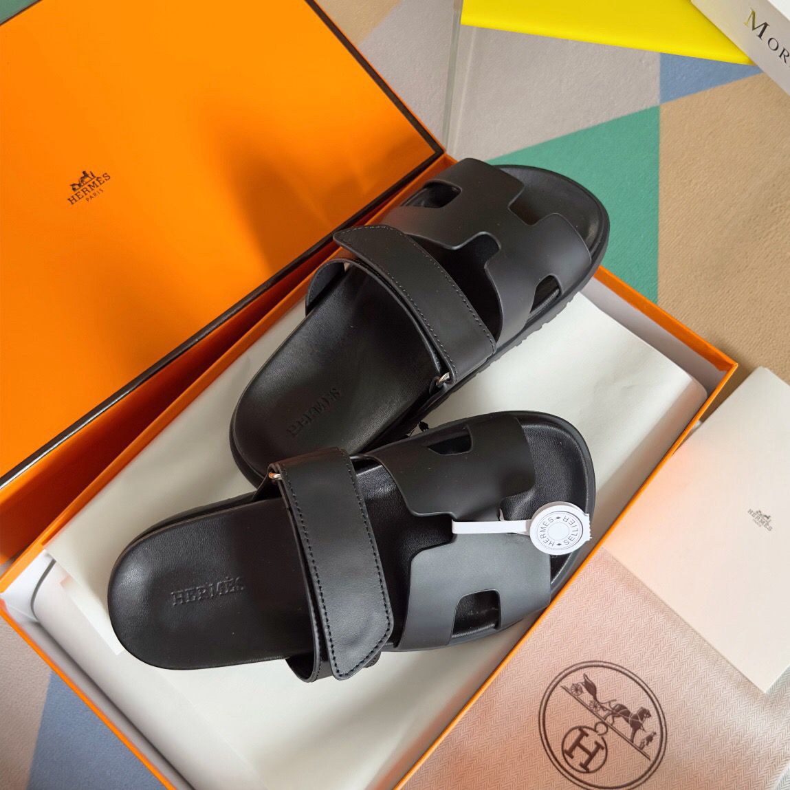 Hermes Men's Chypre Sandals in Black Calfskin - Image 9