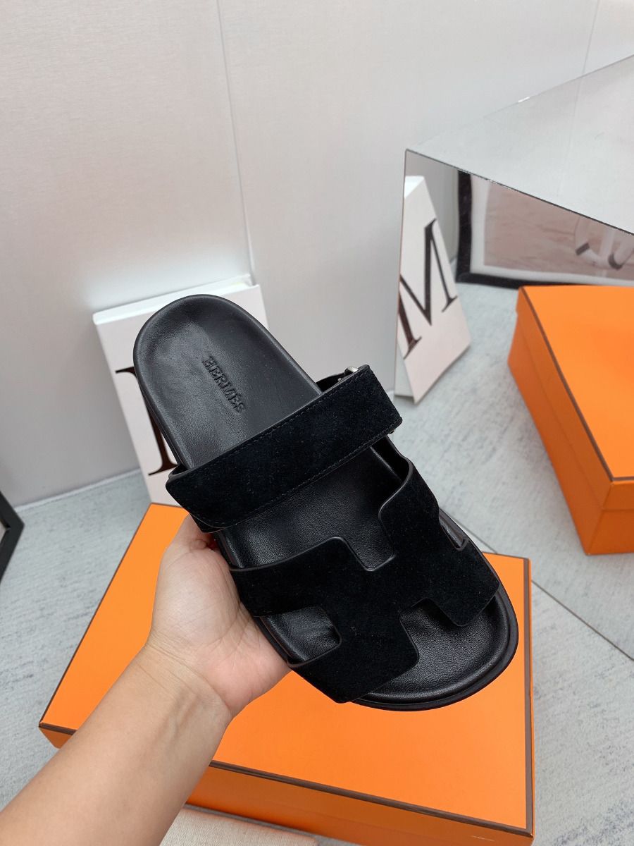 Hermes Men's Chypre Sandals in Black Suede Calfskin - Image 5