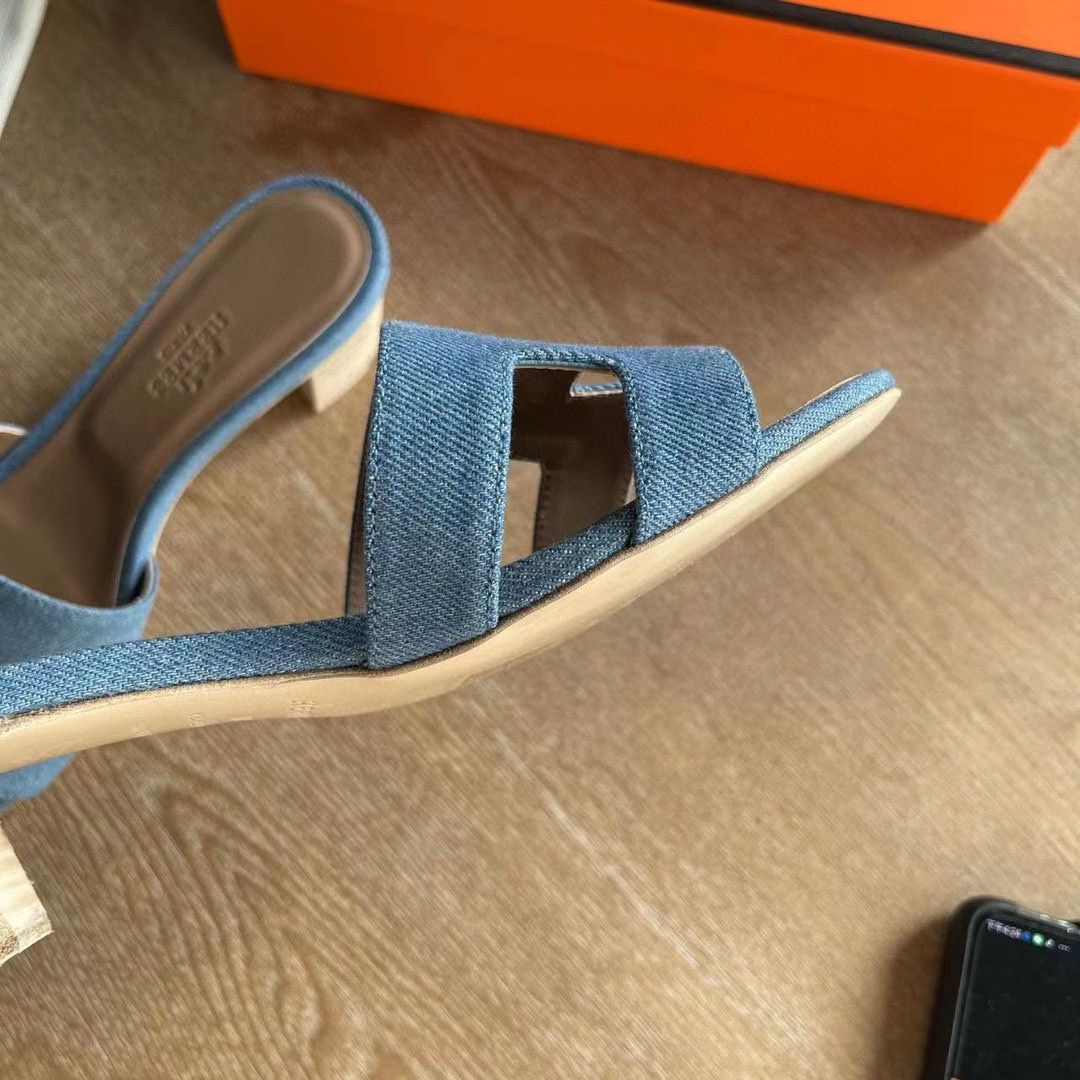 Hermes Oasis Sandals in Blue Denim - Image 6