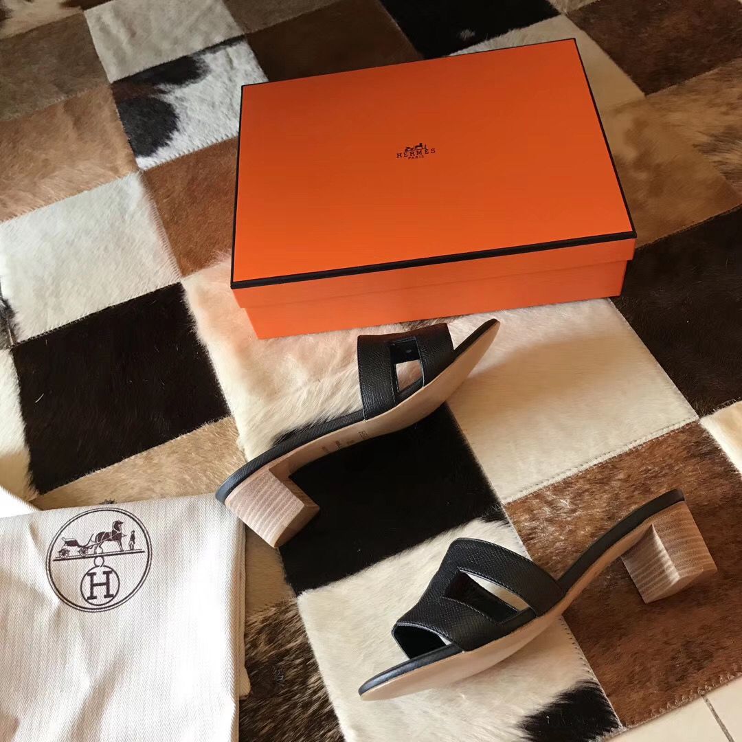 Hermes Oasis Sandals In Black Epsom Leather - Image 4