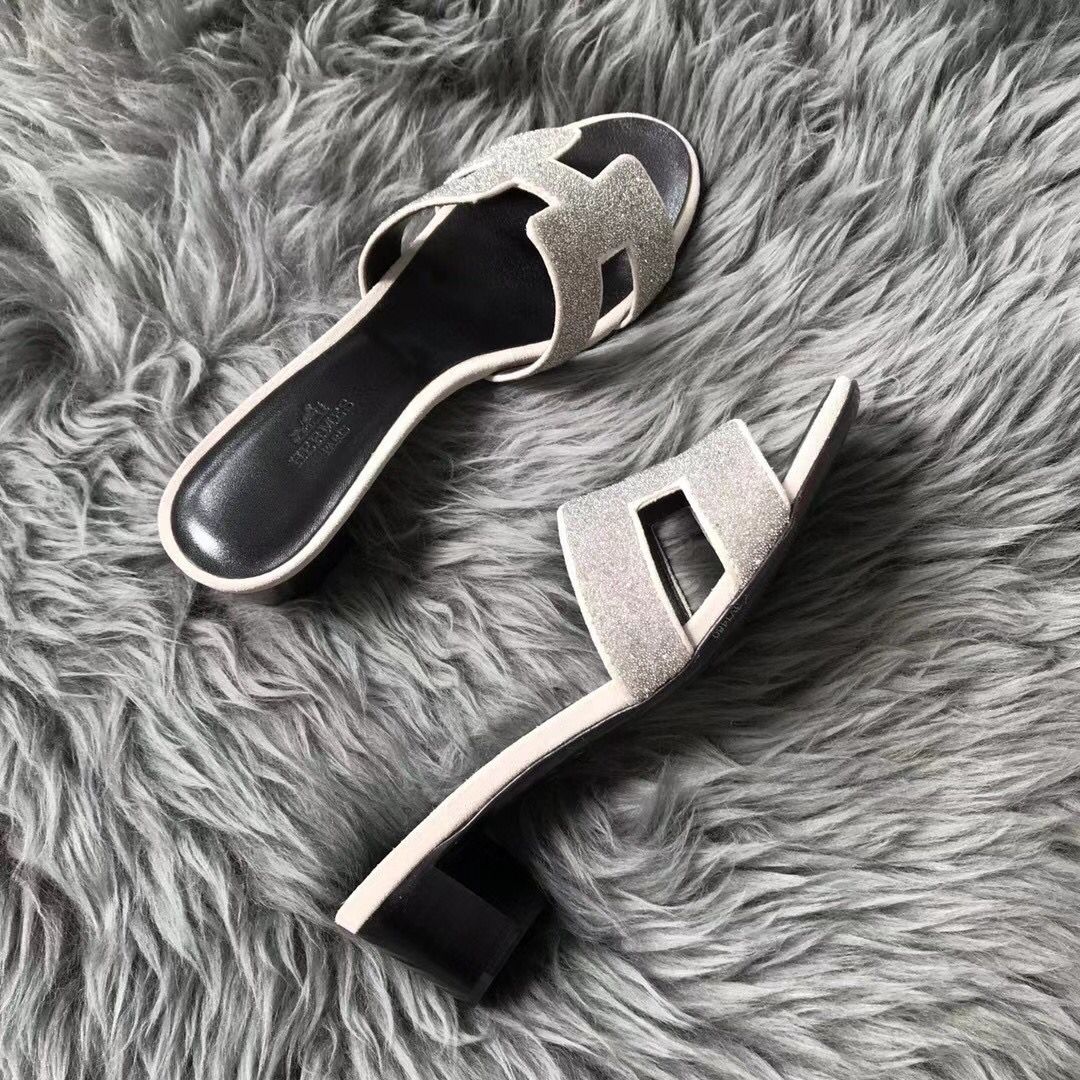 Hermes Oasis Sandals In White Suede with Rhinestone - Image 5