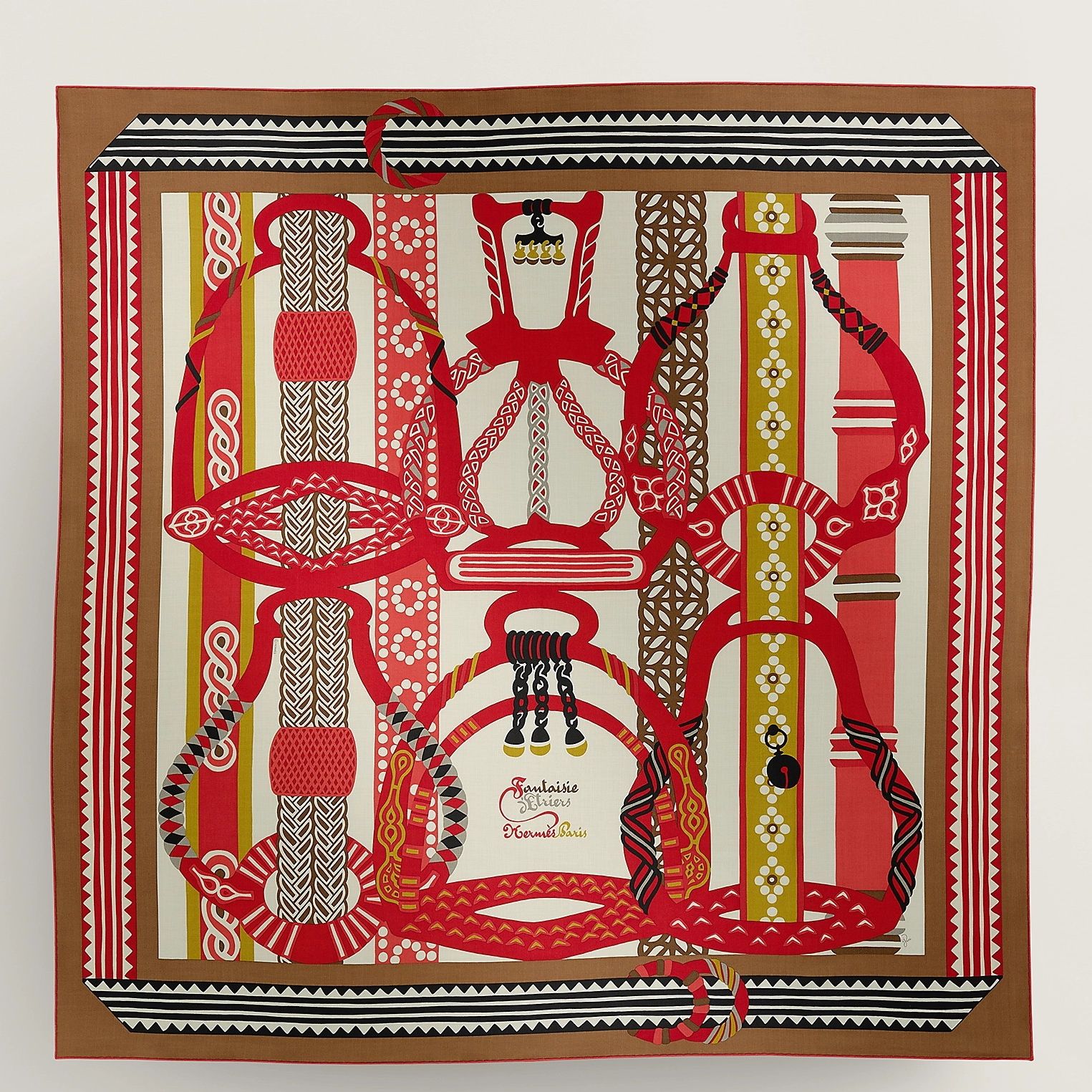 Hermes Noisette Fantaisie d'Etriers Shawl 140