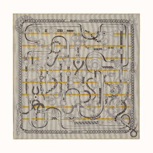 Hermes Grey/Yellow Panoplie Equestre Eyeliner Shawl 140