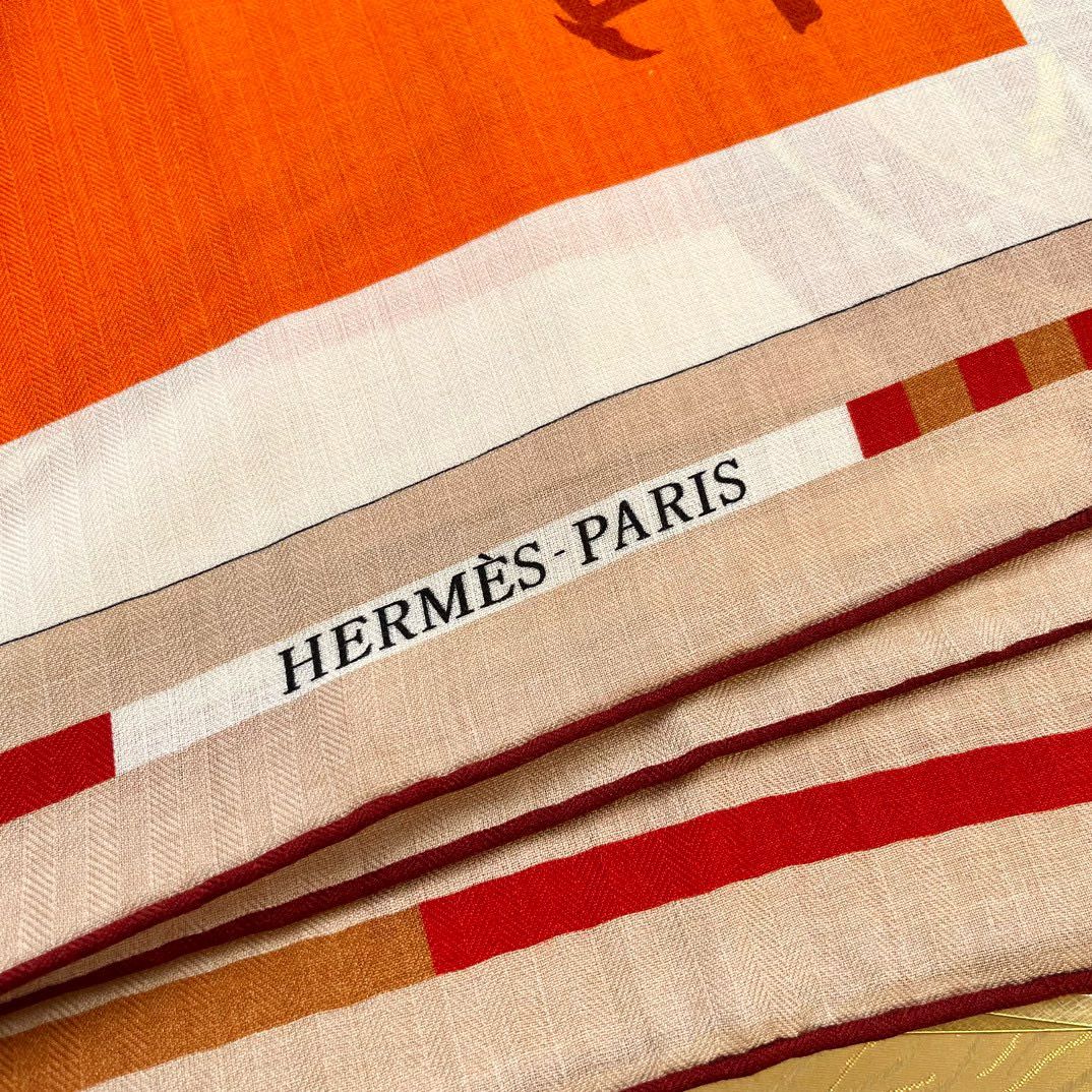 Hermes Orange Voitures en Equilibre Shawl 140 - Image 7