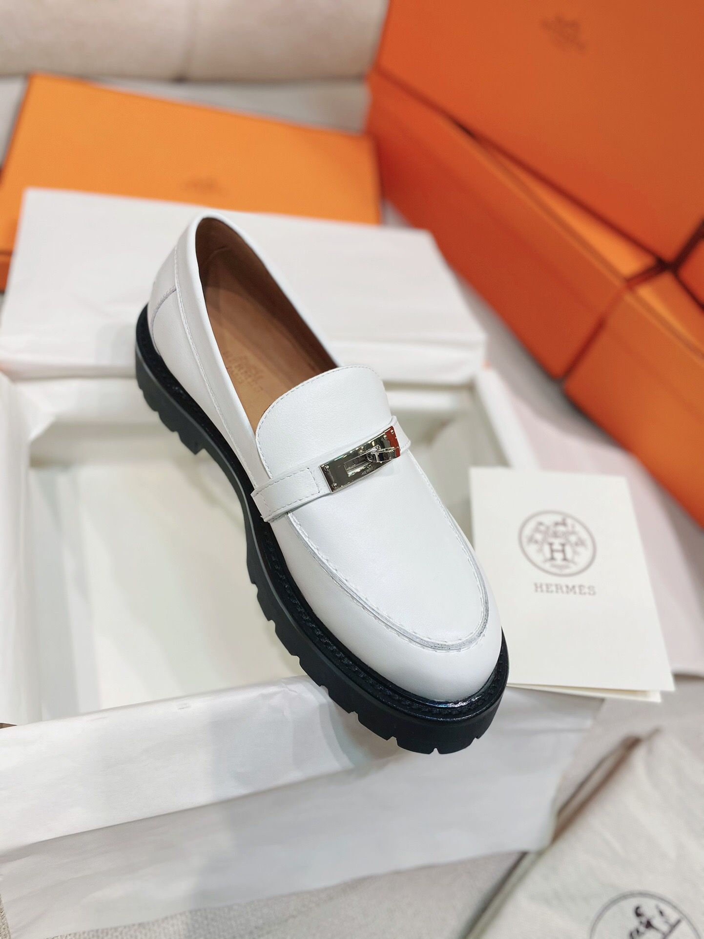 Hermes Women's Icone Loafers in White Calfskin - Image 6