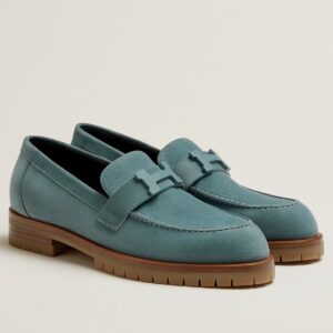Hermes Women's Faubourg Loafers in Blue Suede Leather