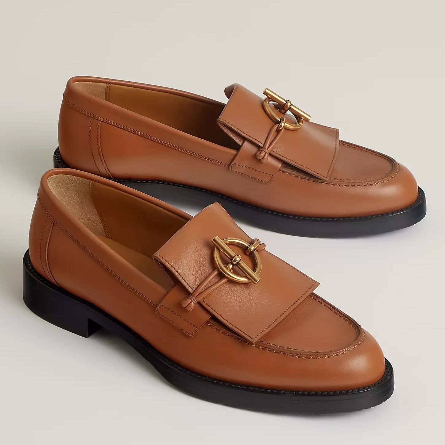 Hermes Women's Impact Loafers in Brown Leather