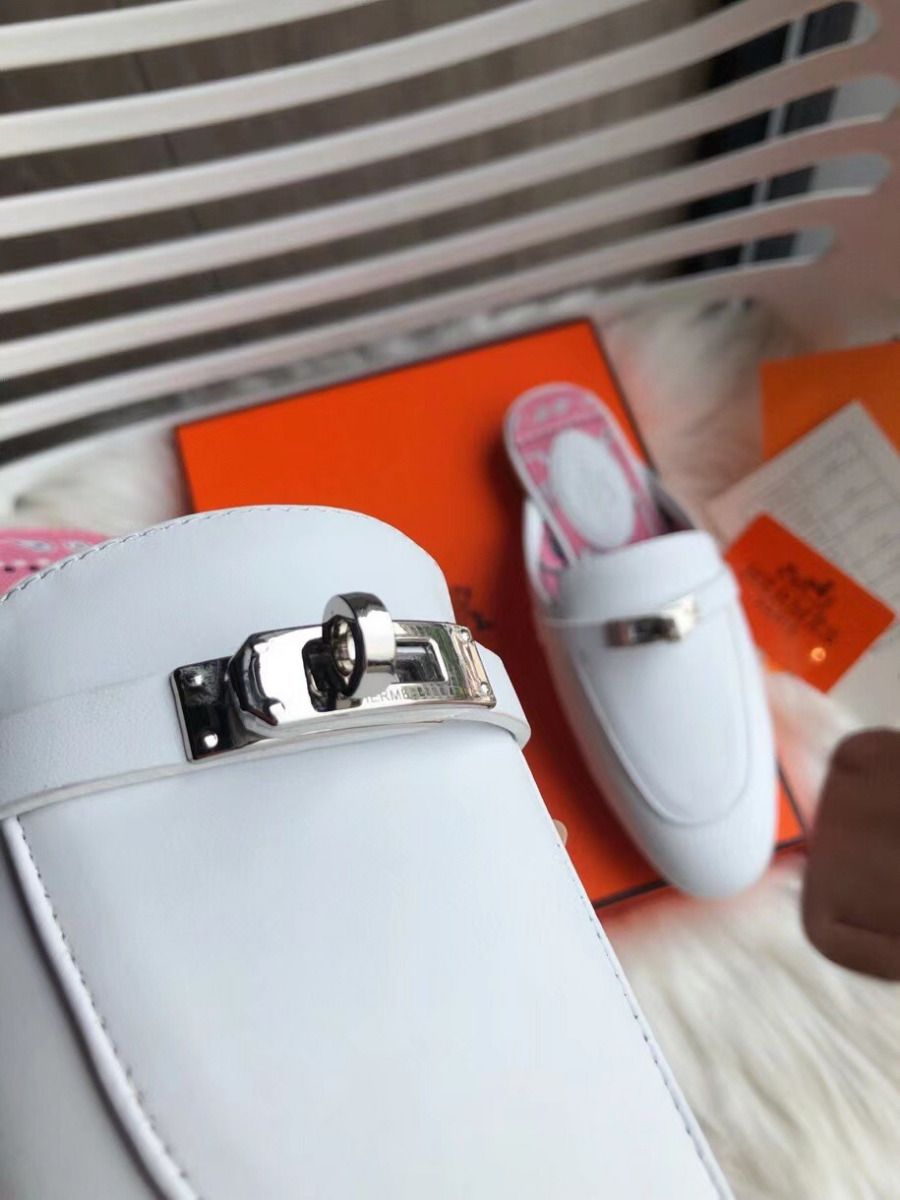 Hermes Oz Mules In White Calfskin - Image 8