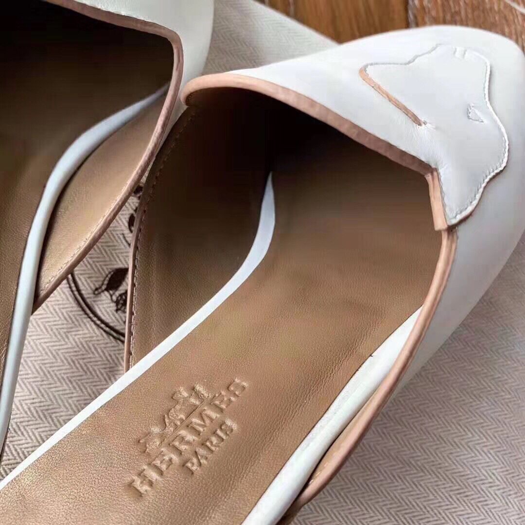 Hermes Tangeria Mules In White Calfskin - Image 6