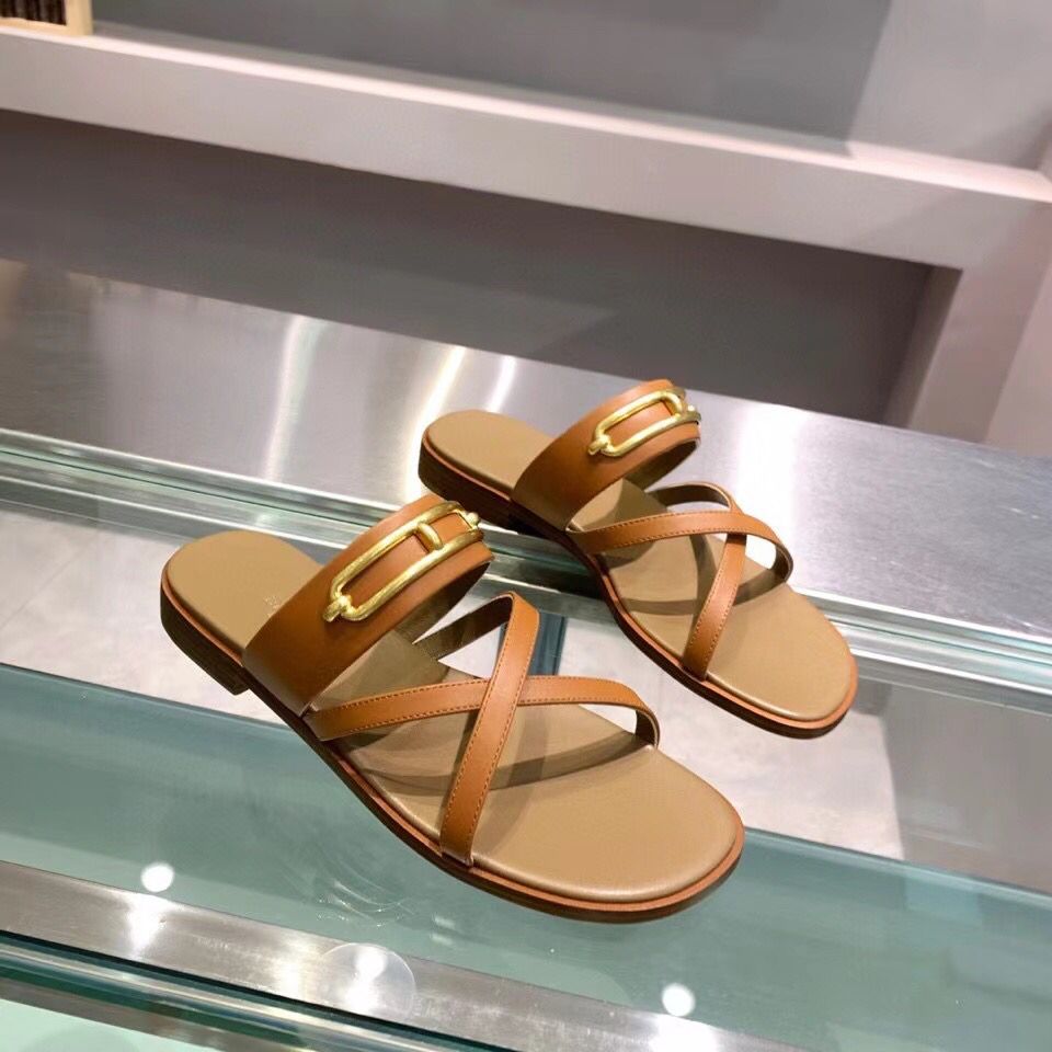 Hermes Claire Sandals In Brown Calfskin - Image 3