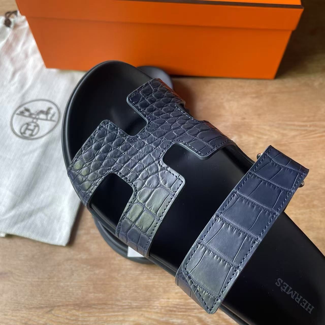 Hermes Women's Chypre Sandals in Navy Blue Matte Alligator - Image 3