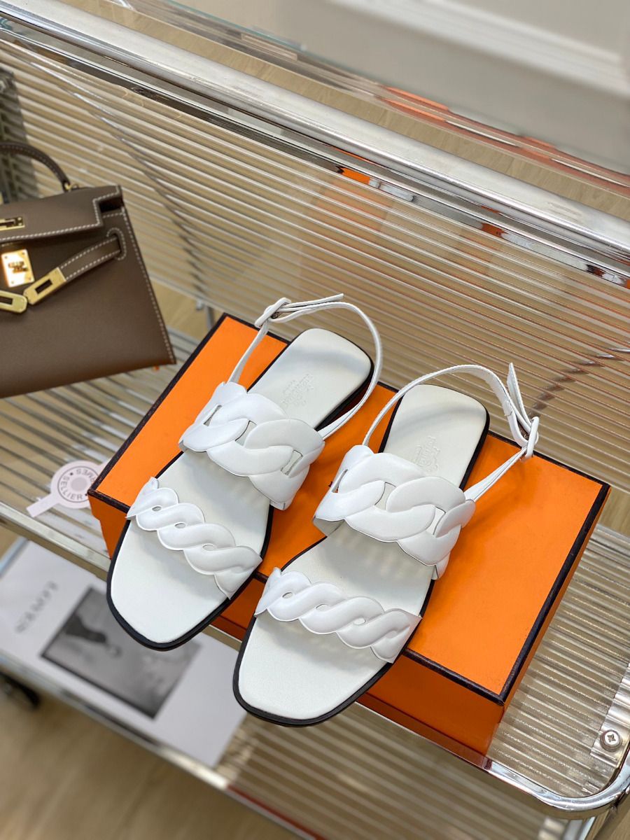 Hermes Grace Sandals in White Nappa Leather - Image 4