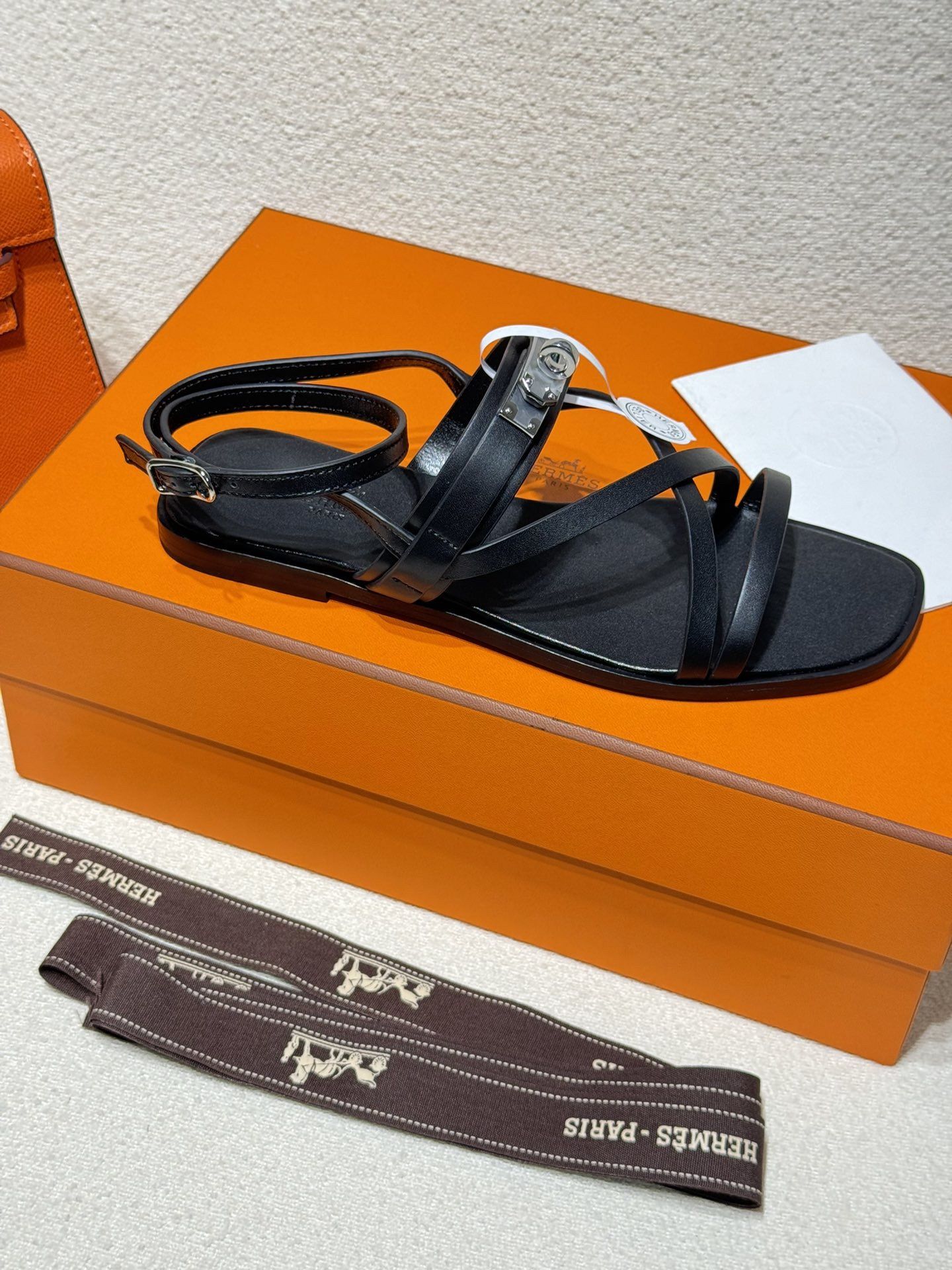 Hermes June Sandals in Black Leather - Image 4