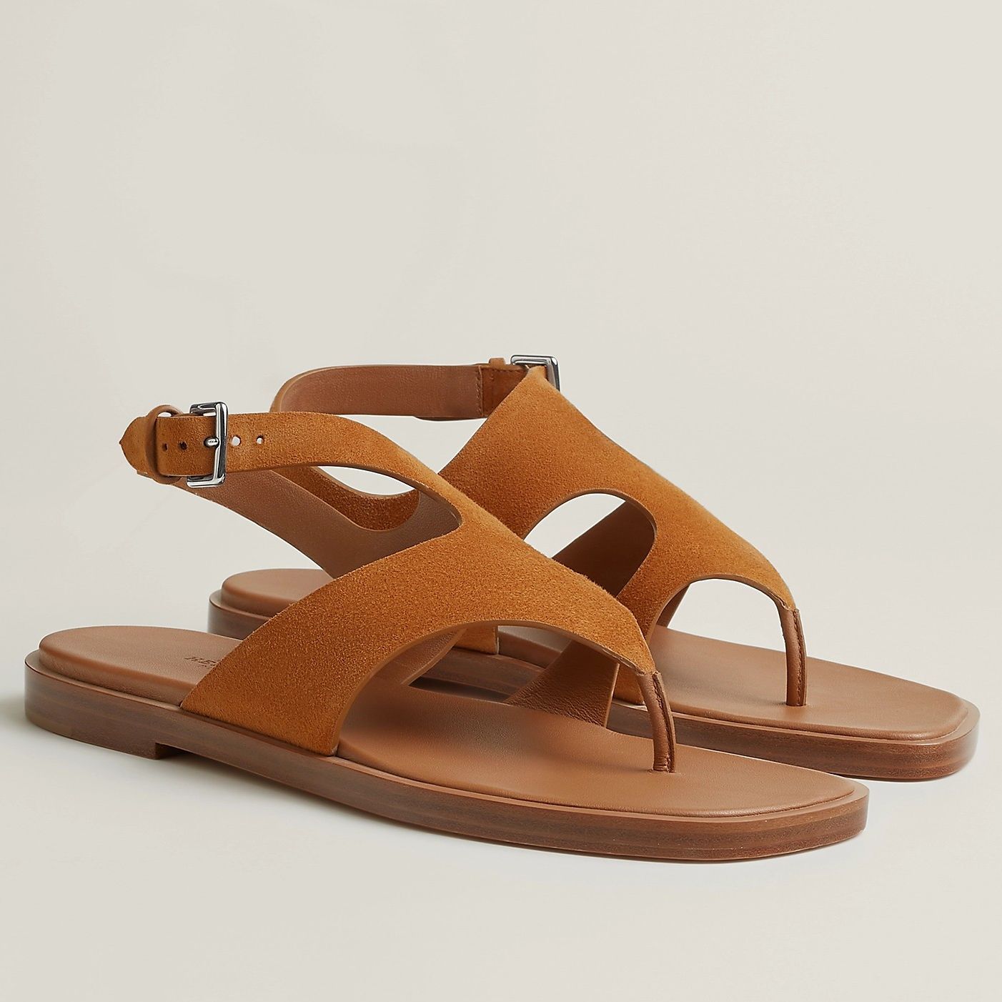 Hermes Karen Sandals in Brown Suede Calfskin