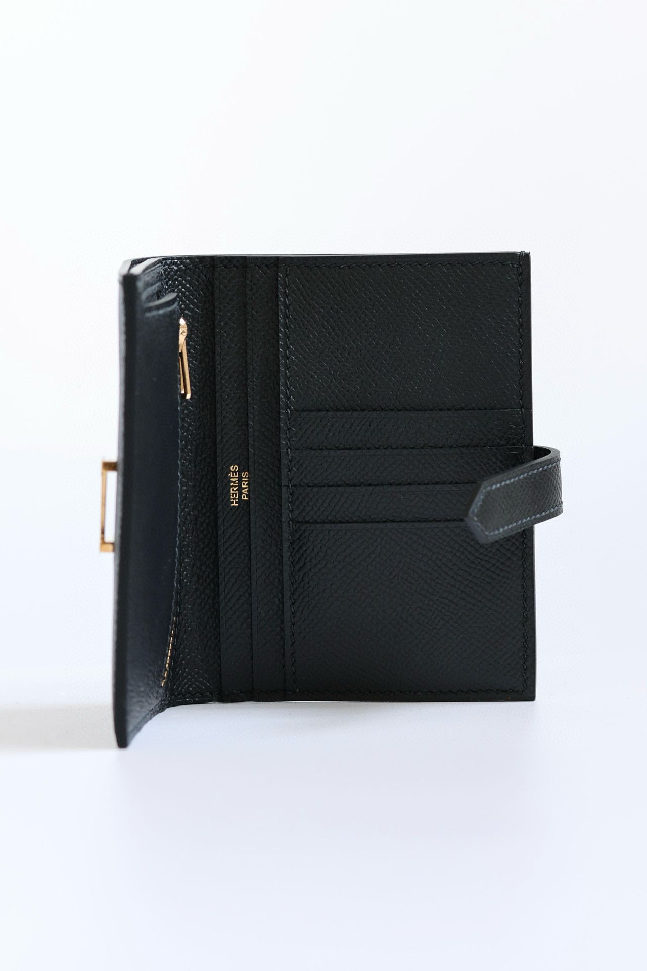 Hermes Bearn Compact Handmade Wallet in Black Epsom Calfskin - Image 5