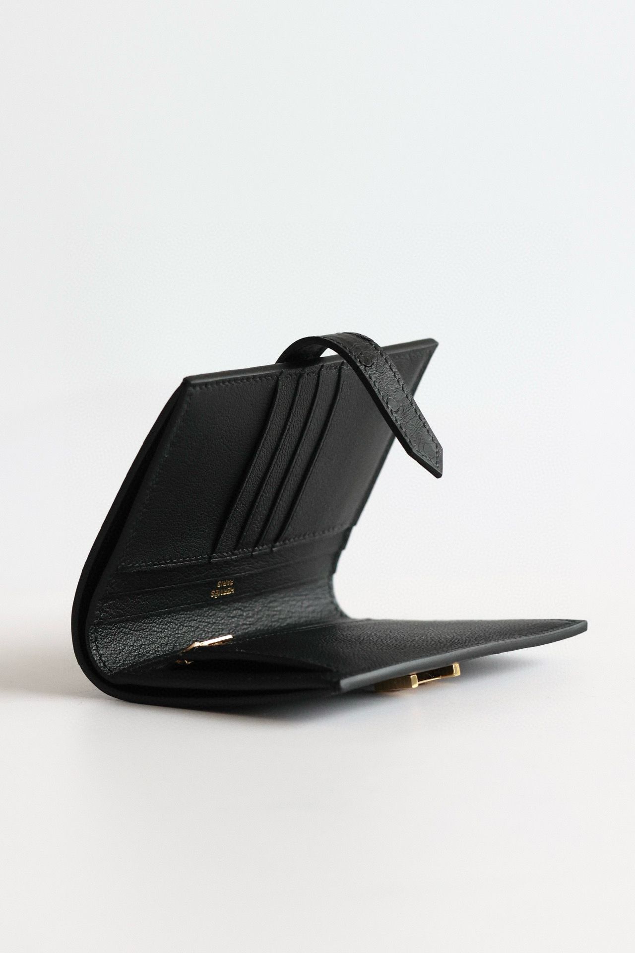 Hermes Bearn Compact Handmade Wallet in Black Ostrich Leather - Image 5