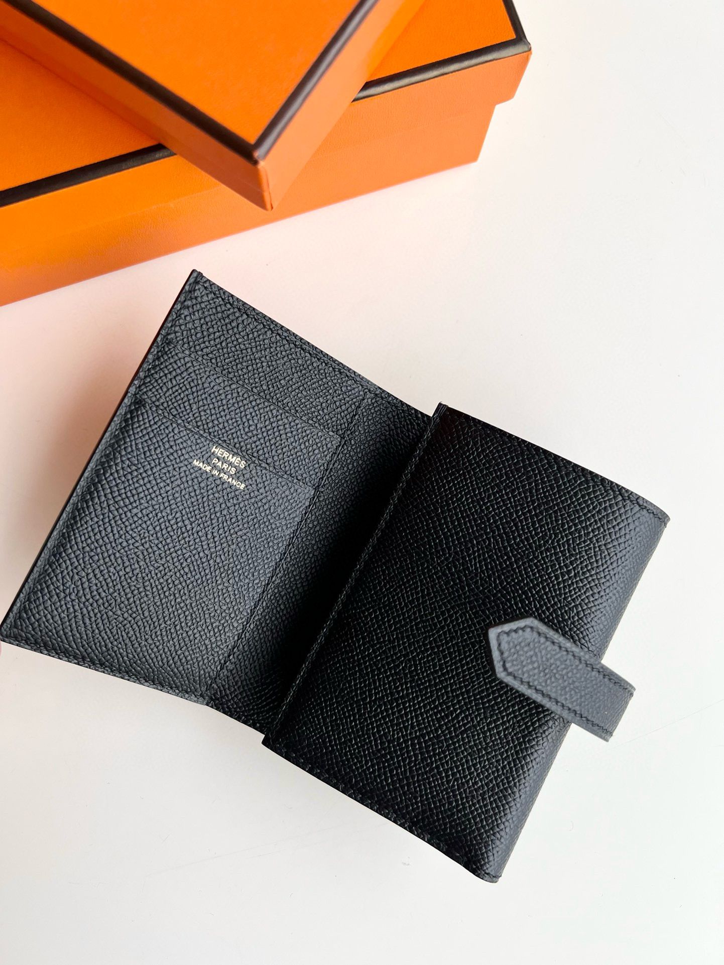 Hermes Bearn Tri-fold Handmade Wallet in Black Epsom Leather - Image 3