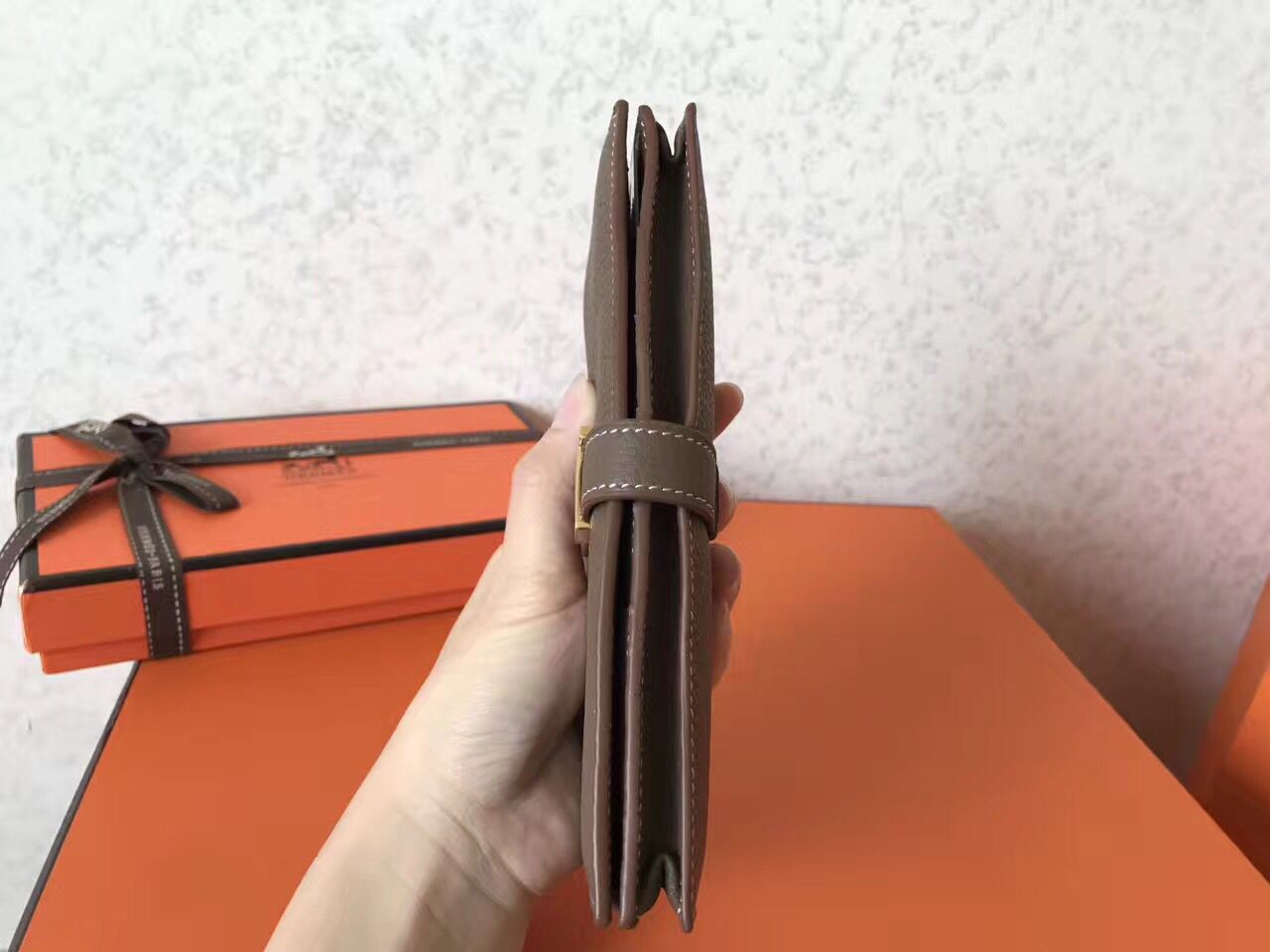 Hermes Taupe Clemence Bearn Gusset Wallet - Image 4