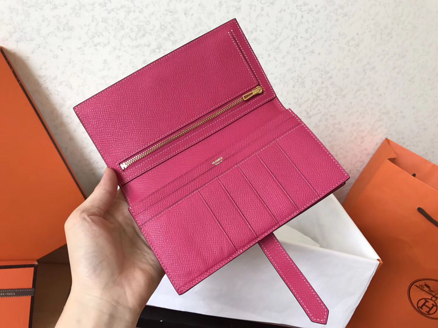 Hermes Peach Epsom Bearn Gusset Wallet - Image 5