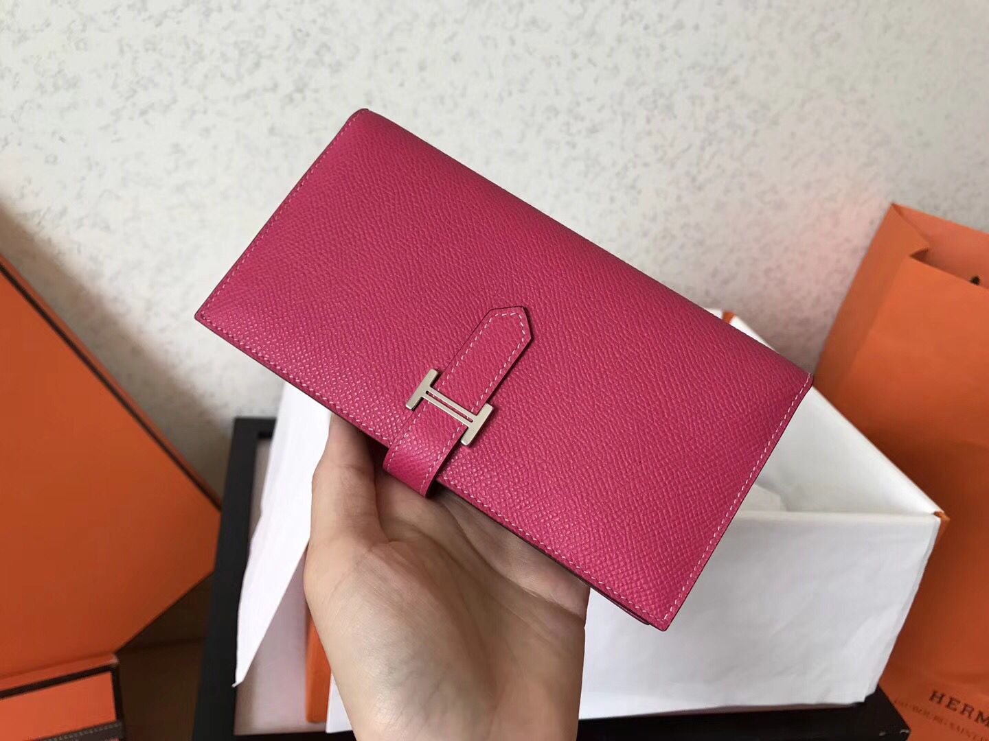 Hermes Peach Epsom Bearn Gusset Wallet - Image 8