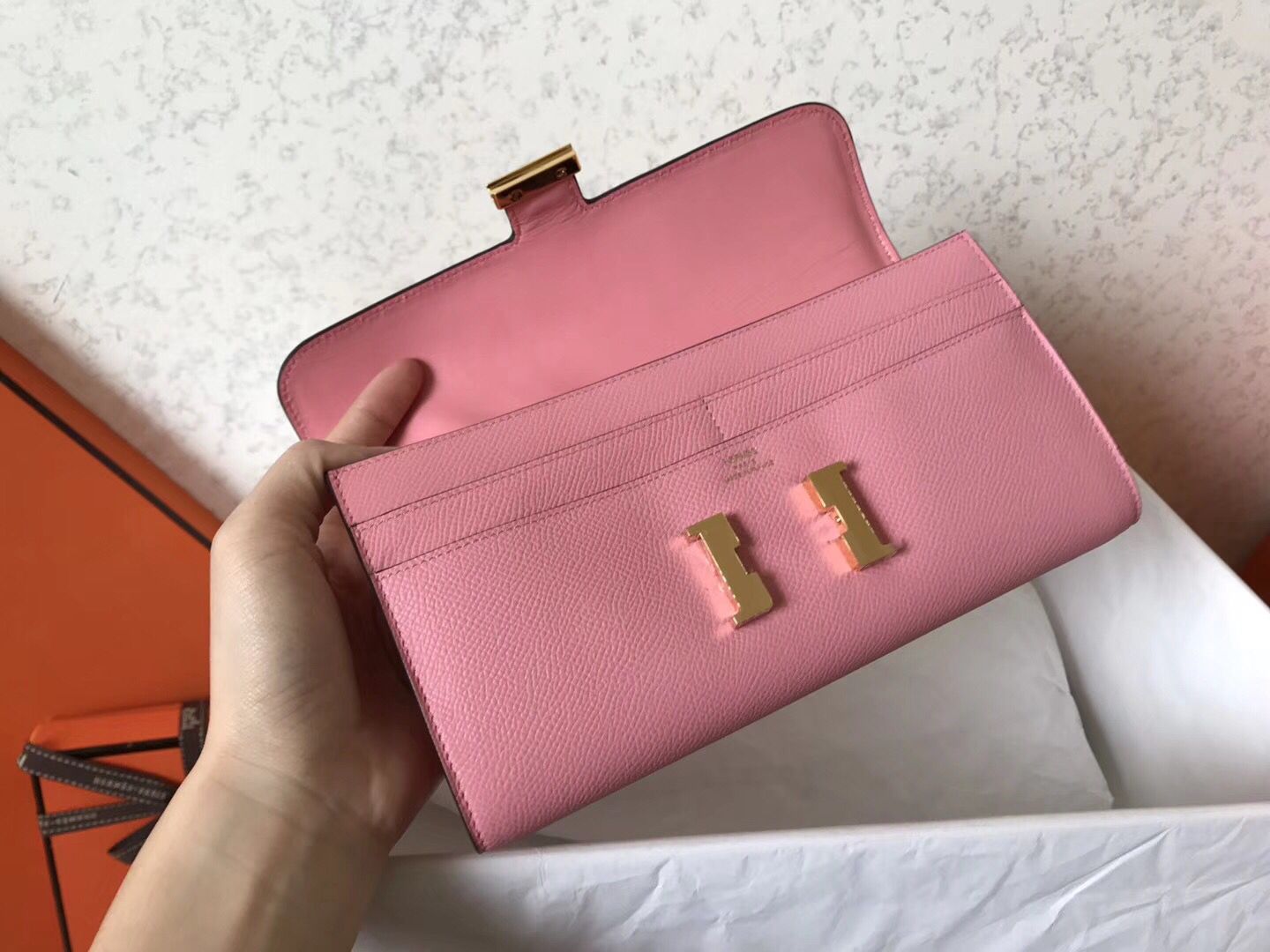 Hermes Constance Long Wallet In Pink Epsom Leather - Image 6