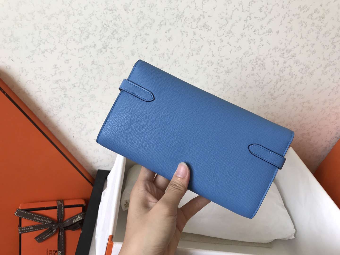 Hermes Kelly Classic Long Wallet In Blue Jean Epsom Leather - Image 4