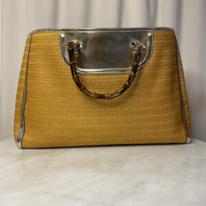 Gucci Natural Raffia XL Bamboo Top Handle Bag