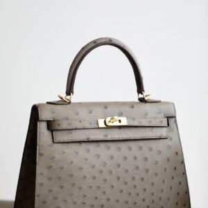 Kelly 25 Ostrich Etoupe(18) Gold Hardware