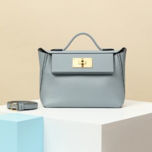 2424 Mini 21 Evercolor And Swift Bleu Lin (J7) And Gris Mouette(4Z)Gold Hardware